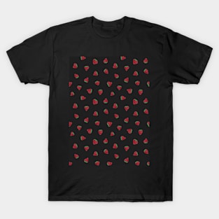 Watercolour Strawberry Pattern, Black T-Shirt